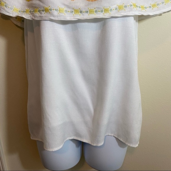 Off Shoulder Lemon Embroidered Cross Stitch Pullover Blouse White Sz M - Picture 6 of 15